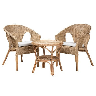 Ensemble de salon 3 pièces Baxton Studio Abbey en rotin antique marron naturel, style bohème moderne