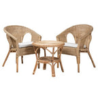 Ensemble de salon 3 pièces Baxton Studio Abbey en rotin antique marron naturel, style bohème moderne