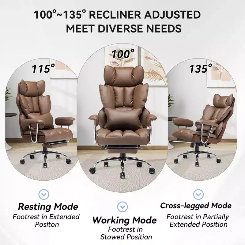 Efomao Chaise de Bureau Ergonomique 400 lbs, Grande Chaise d'Ordinateur en Cuir PU pour Personnes de Grande Taille, Fauteuil de Direction avec Repose-Pieds et Soutien Lombaire