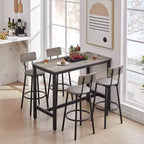 Ensemble de salle à manger 5 pièces, ensemble table de bar avec 4 tabourets rembourrés, dossier en bois, repose-pieds en forme d'anneau, pour salon, bureau, salle à manger