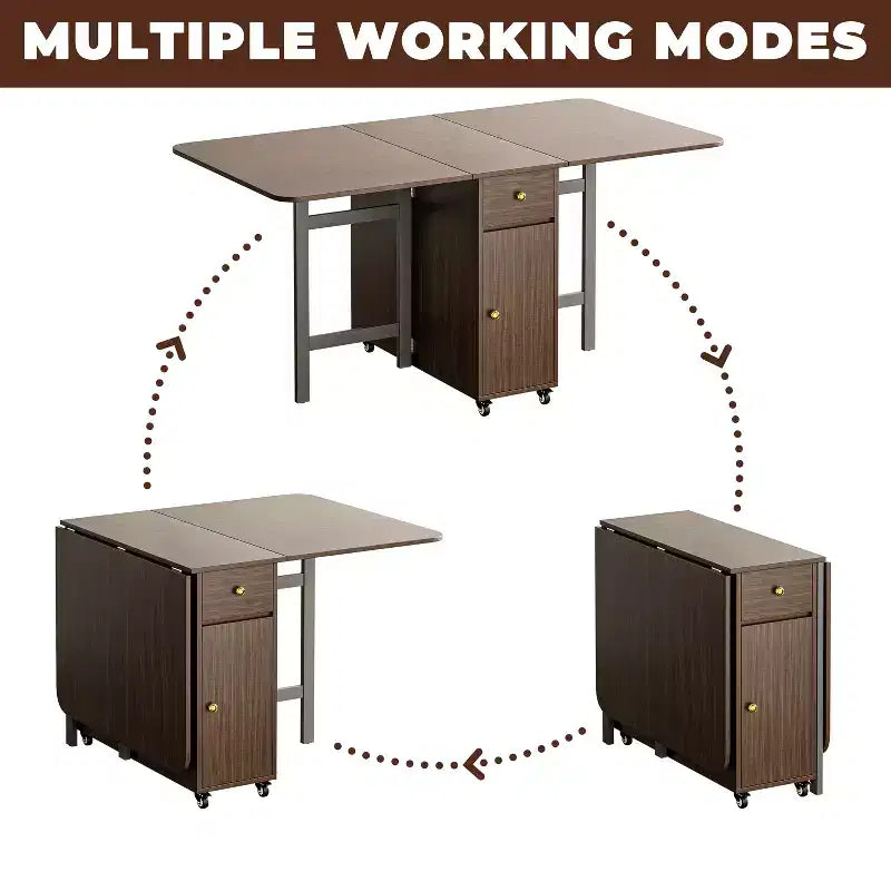 Table de salle à manger pliable ATJafurn 59 avec abattants pour petits espaces, table de cuisine rectangulaire en bois extensible avec roulettes et rangement