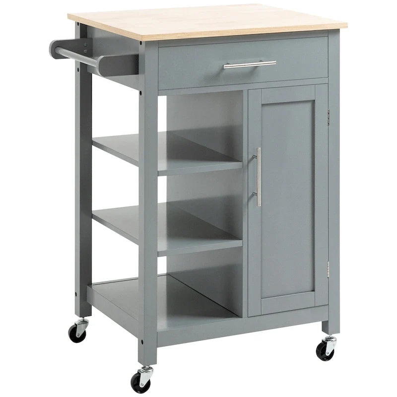 HOMCOM Desserte de cuisine compacte à roulettes, chariot de service roulant avec étagère de rangement et tiroir pour salle à manger