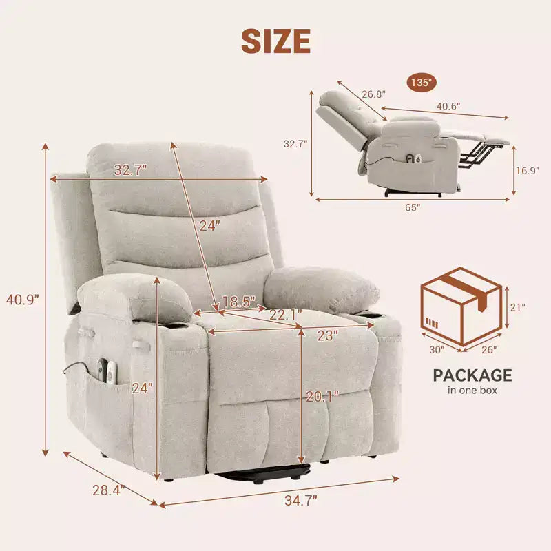 Fauteuil inclinable releveur avec massage et chauffage, fauteuils inclinables électriques surdimensionnés, siège de cinéma maison avec 2 porte-gobelets latéraux, fauteuil simple inclinable à bascule