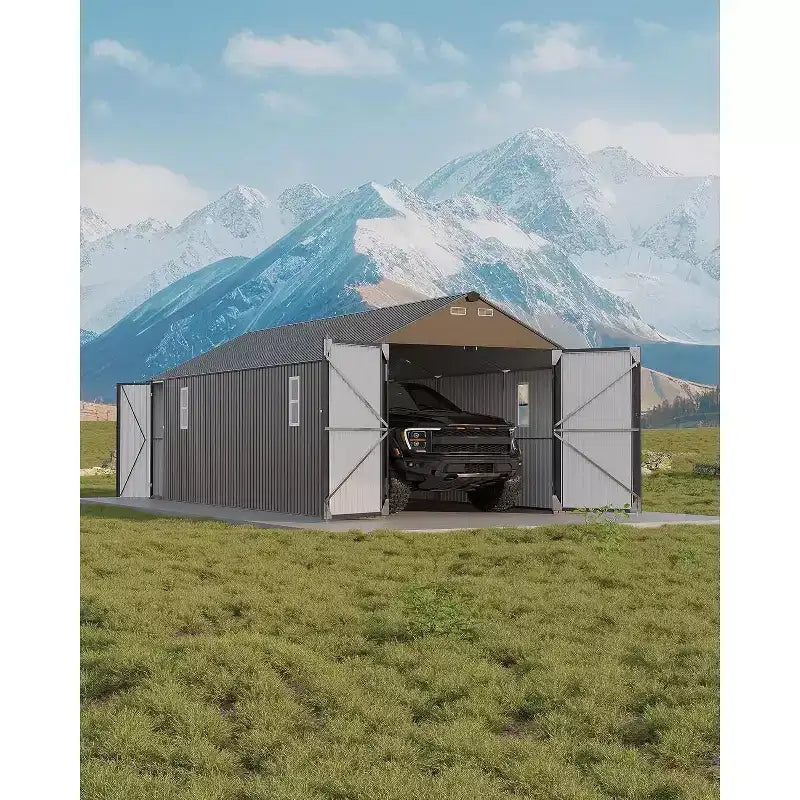 Abri d'auto en métal de 12 x 25 pieds entièrement fermé avec toit vertical et structure en acier
