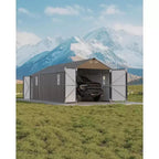 Abri d'auto en métal de 12 x 25 pieds entièrement fermé avec toit vertical et structure en acier