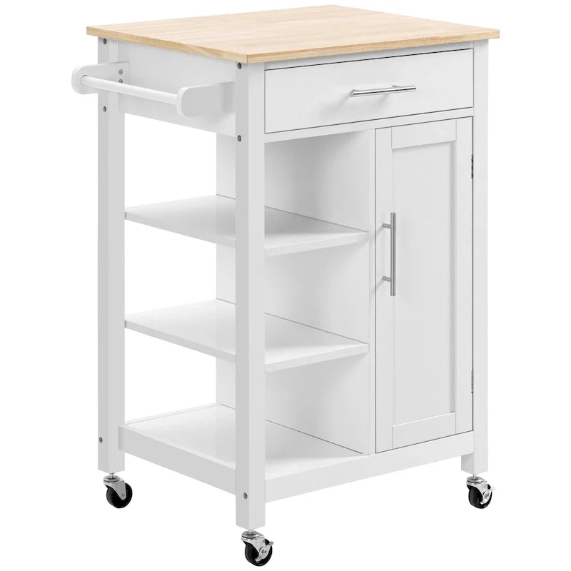 HOMCOM Desserte de cuisine compacte à roulettes, chariot de service roulant avec étagère de rangement et tiroir pour salle à manger