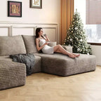 Canapé sectionnel nuage noir en velours côtelé moelleux de 271 cm avec méridienne en L, canapé modulaire moderne avec assise profonde pour salon, appartement