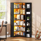 Étagère à 6 niveaux avec lumière LED, bibliothèque moderne de 180 cm, étagère d'angle en forme de L, meuble de rangement et de présentation.