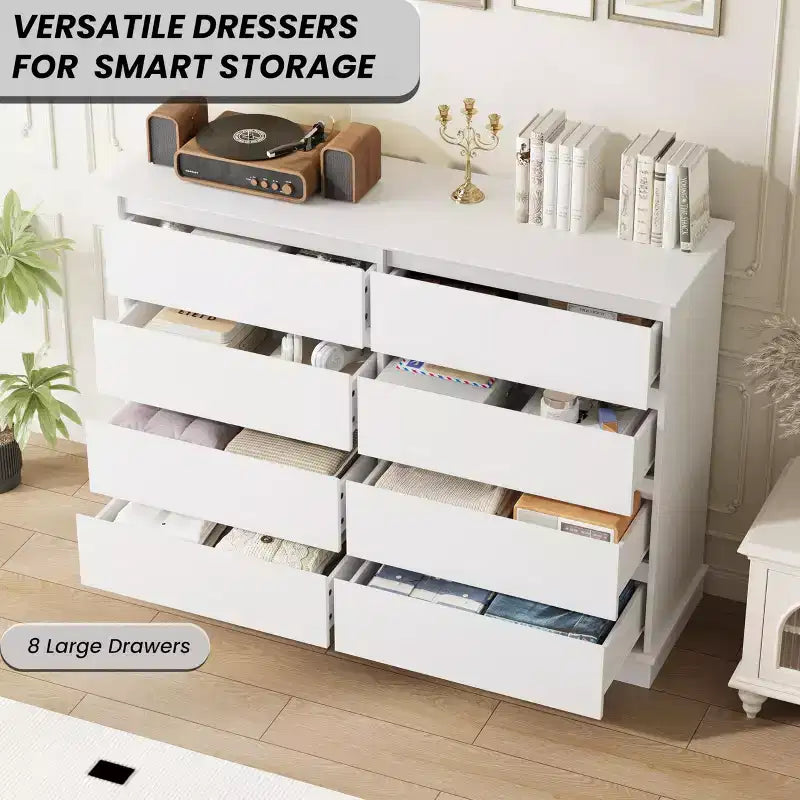 Commode moderne de chambre à 8 tiroirs, unité de rangement en bois pour placard, large commode