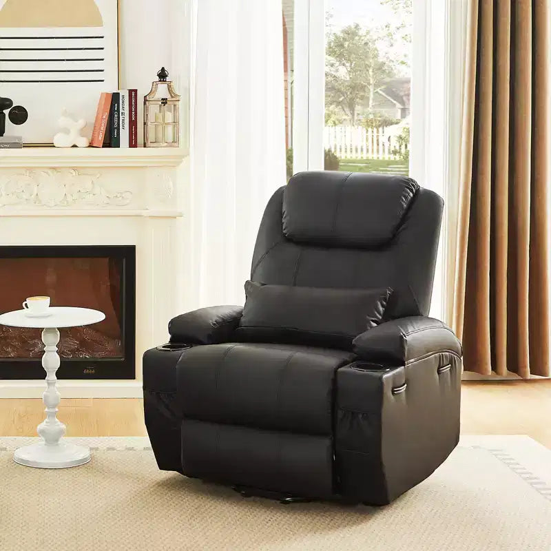 Fauteuil inclinable électrique avec fonction releveur, massage et chauffage Bestier 34,6 po, fauteuil inclinable en similicuir avec poches latérales et porte-gobelets
