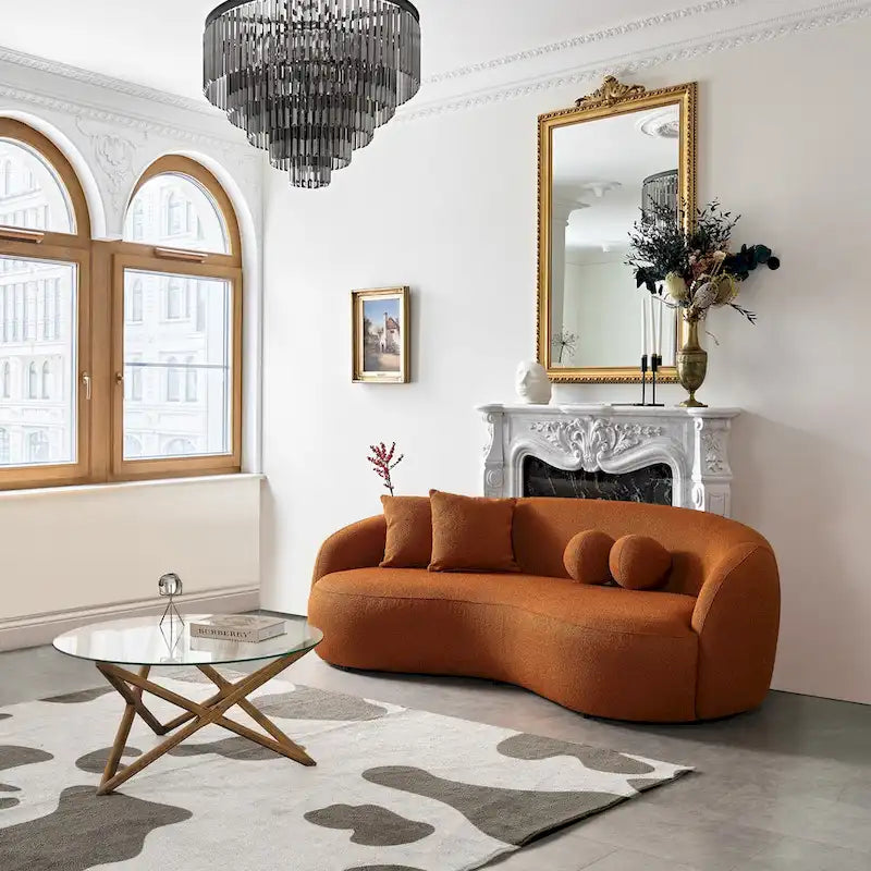 Canapé incurvé de luxe Blaine de style Japandi en tissu bouclé moderne