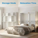 Lit escamotable 2-en-1 invisible Murphy avec étagères de rangement, Grand lit (Queen), Bois naturel (Matelas non inclus)