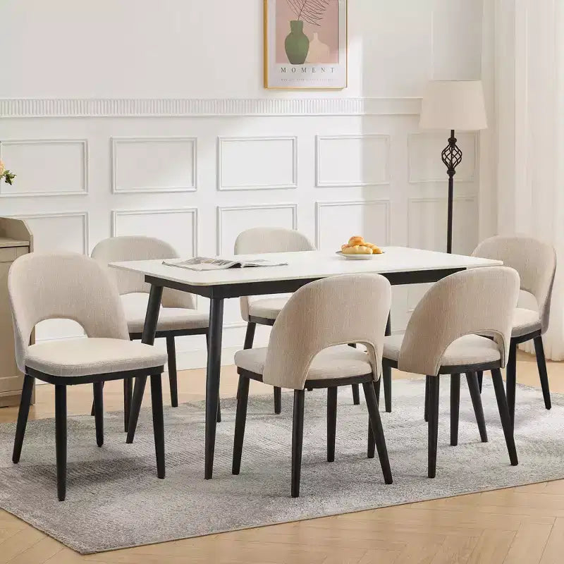 Lot de 4/6 chaises de salle à manger, chaises de cuisine/salle à manger rembourrées, chaises de salle à manger de ferme en tissu de lin avec pieds réglables pour salle à manger, salon