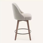 Lot de 4 tabourets de bar pivotants à hauteur de comptoir Bekrvio 26 po avec dossiers et pieds en bois, tabourets de bar rembourrés en tissu lin/similicuir pour îlot de cuisine