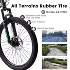 VTT Okak 24 pouces en acier au carbone avec suspension intégrale, vélo homme avec leviers de vitesses 21 vitesses et freins à disque, vélo pour enfants et adultes