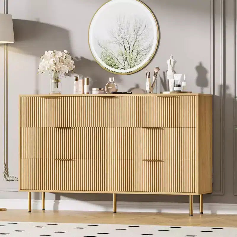 Commode cannelée à 7 tiroirs, Armoire de rangement moderne en bois, Meuble de chambre à coucher pour salon ou couloir