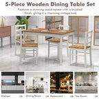 Costway Ensemble repas 5 pièces Bois massif Mobilier de cuisine avec table rectangulaire et 4 chaises Naturel/Café/Gris