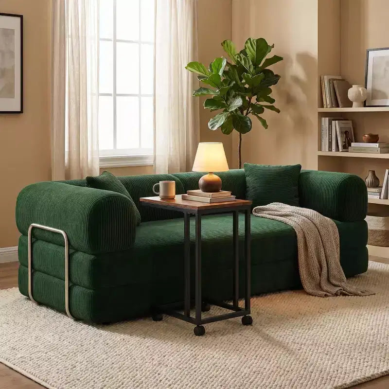 Canapé-lit convertible FurnitureR avec ensemble table d'appoint roulante, canapé moderne en velours côtelé avec table de collation mobile pour salon, appartement, petit espace