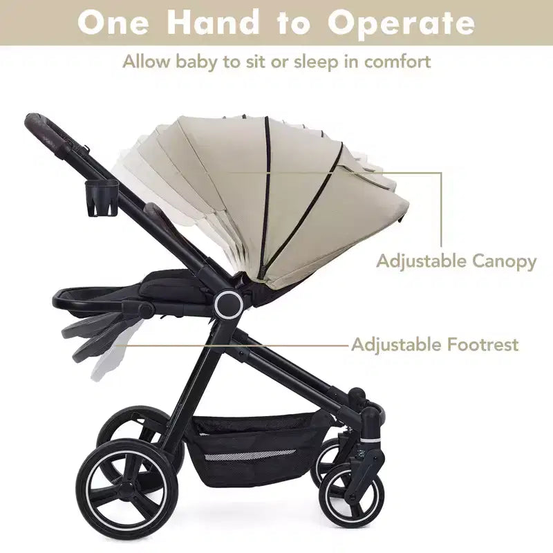 Poussette Bébé, Poussette Pliante - Poussette Haute pour Nouveau-né et Tout-petit, Landau Convertible avec Dossier Réversible