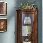 Meuble d'angle classique en bois d'hévéa marron avec porte vitrée