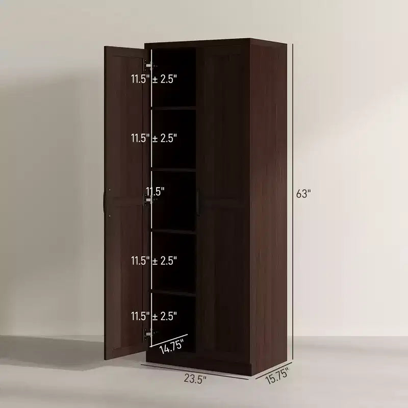Garde-manger de cuisine 2 portes de 160 cm, meuble de rangement autoportant avec 5 étagères et 2 étagères réglables pour salle à manger