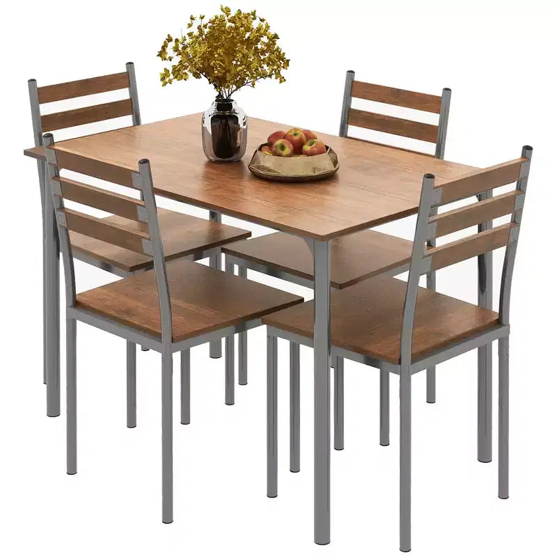 HOMCOM Ensemble table de salle à manger/cuisine de style moderne 5 pièces, 1 table et 4 chaises avec pieds en métal, convient pour l'extérieur