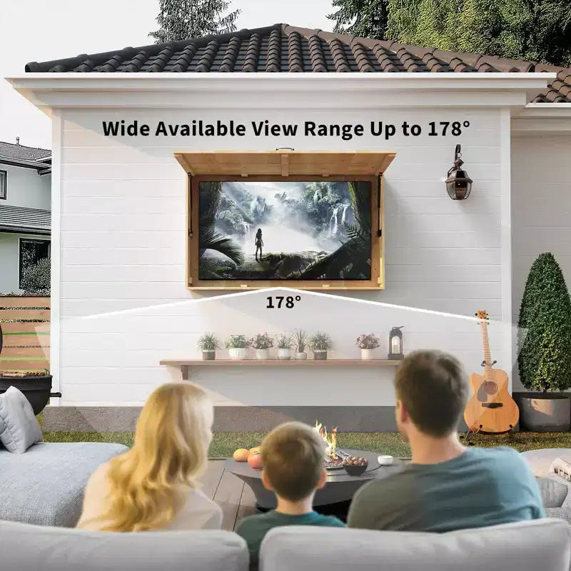 Meuble TV d'extérieur 55 pouces, cache-télévision en bois massif résistant aux intempéries avec support réglable 4D et porte rabattable (convient aux téléviseurs de 44 à 55 pouces)