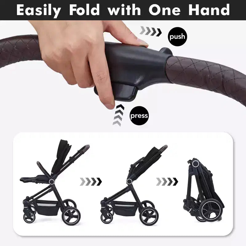Poussette Bébé, Poussette Pliante - Poussette Haute pour Nouveau-né et Tout-petit, Landau Convertible avec Dossier Réversible