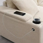 Canapé d'angle modulable en velours côtelé 106 avec accoudoir, rangement, porte-gobelets, chargeur USB et canapé modulaire surdimensionné confortable
