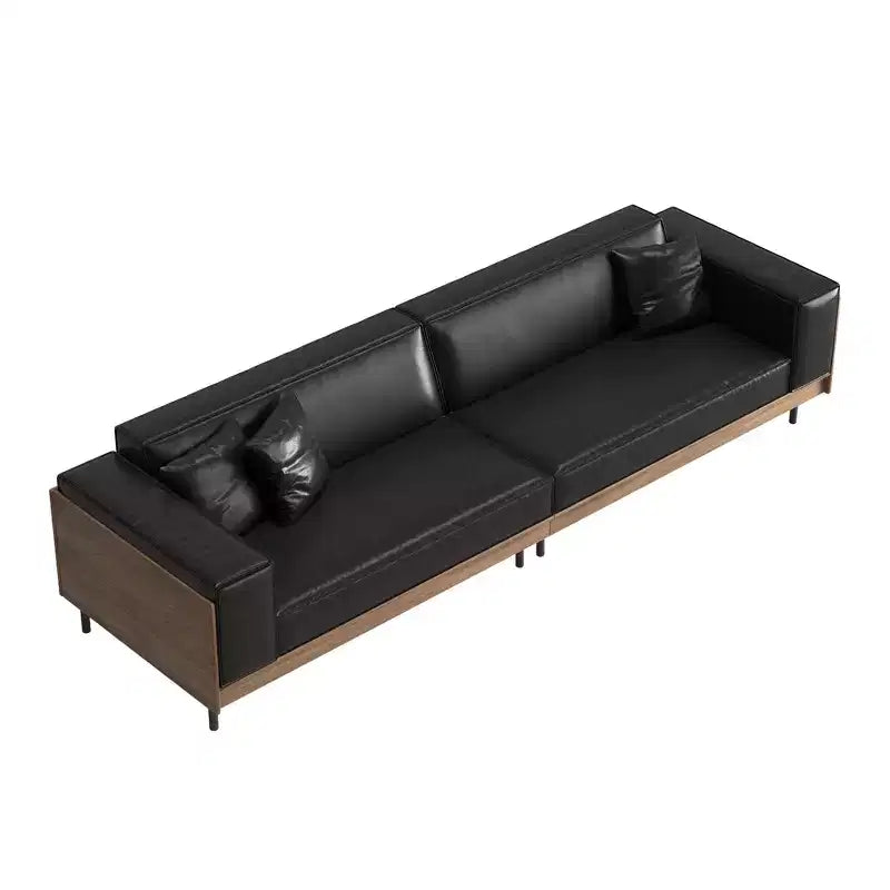 98.42 Canapé en cuir contemporain avec cadre en bois massif, pieds en métal et 3 coussins décoratifs