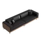 98.42 Canapé en cuir contemporain avec cadre en bois massif, pieds en métal et 3 coussins décoratifs