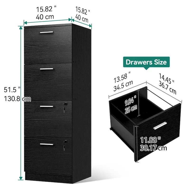 Moasis 51H Classeur Vertical à 4 Tiroirs Verrouillable pour Bureau à Domicile