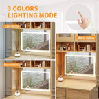 Coiffeuse 3-en-1 avec miroir lumineux, table de toilette compacte avec tiroirs, compartiment de rangement et tabouret roulant pour chambre à coucher