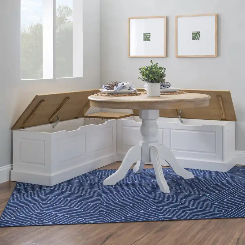 Banquette d'angle sans dossier - Naturel et blanc