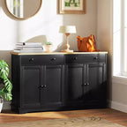 Buffet bas HOMCOM avec rangements, Meuble de cuisine moderne avec 4 portes, 2 tiroirs et 2 étagères réglables, Meuble de bar à café