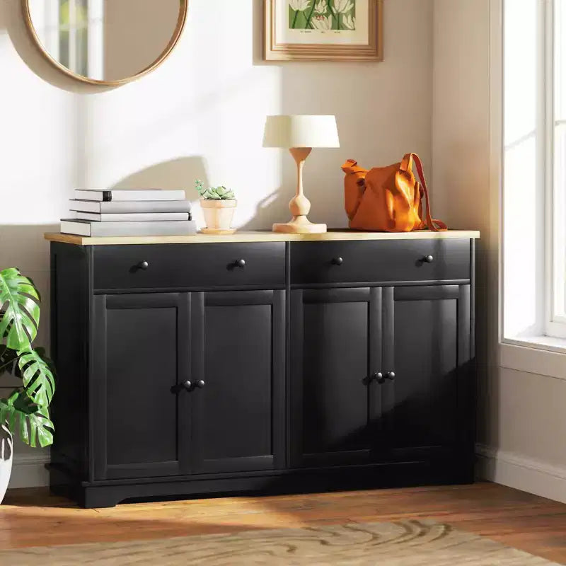 Buffet bas HOMCOM avec rangements, Meuble de cuisine moderne avec 4 portes, 2 tiroirs et 2 étagères réglables, Meuble de bar à café