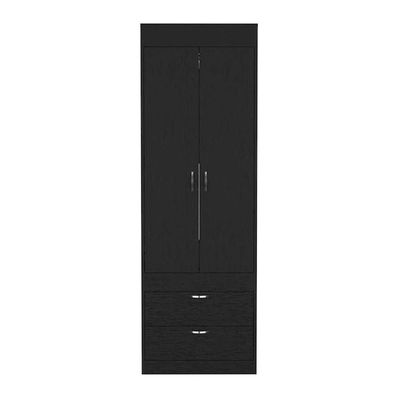 18.9 Armoire moderne à deux portes avec deux tiroirs inférieurs et tringle de suspension pour chambre à coucher