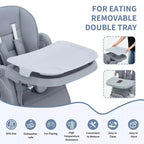 Chaise haute pliable pour bébés et tout-petits, chaise haute en cuir PU avec dossier réglable, hauteur d'assise, plateau amovible, harnais de sécurité 5 points et roues verrouillables