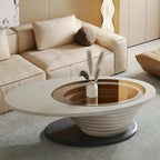 Table basse ovale en verre, style moderne et minimaliste, base grise, 130 cm - L 130 cm l 65 cm H 36,5 cm