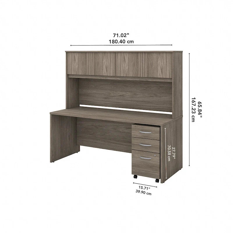 Bureau de 72 po avec huche et caisson mobile à 3 tiroirs