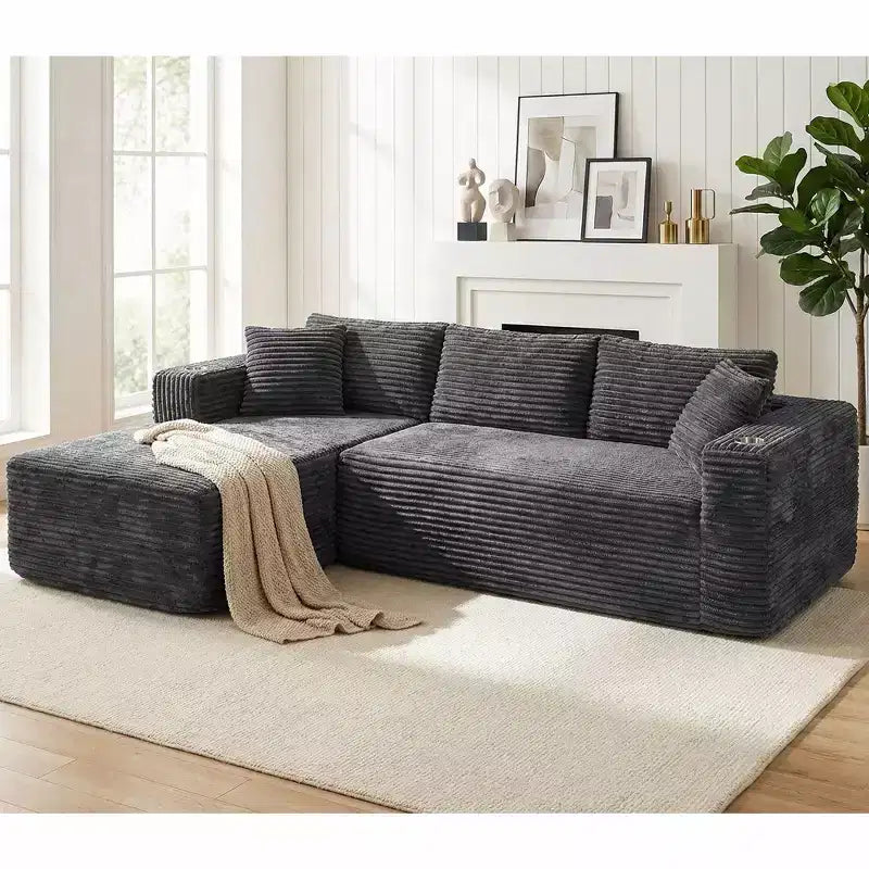 Celebalcony Canapé modulaire sans os 103, chaise longue en forme de L avec 2 porte-gobelets, canapés nuages moelleux en velours côtelé pour salon, aucun assemblage requis