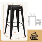 Yaheetech Lot de 4 Tabourets de Bar en Métal sans Dossier Hauteur Comptoir Chaises Empilables
