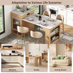 Îlot de cuisine de 59,5 po avec table à manger extensible, rangement double face et prise électrique, naturel