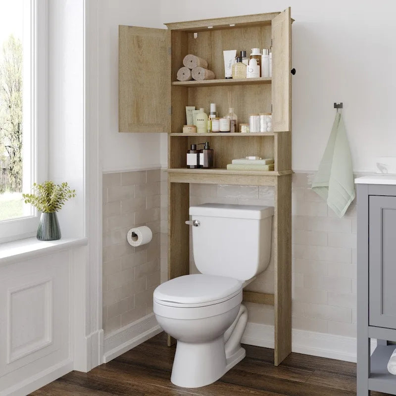 Armoire de salle de bain de style rustique à suspendre au-dessus des toilettes avec étagères et portes à fermeture magnétique