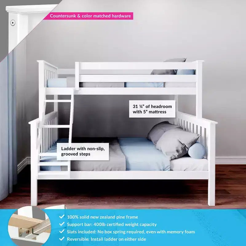 Max & Lily Lit superposé double sur toute la taille, Lits superposés en bois massif avec échelle pour enfants