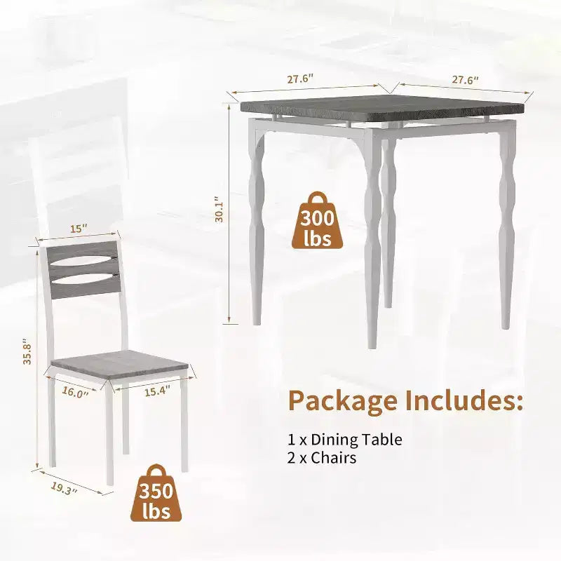 Ensemble de salle à manger 3 pièces pour petits espaces, table et 2 chaises à pieds en spirale, ensemble de table de cuisine compact pour appartements