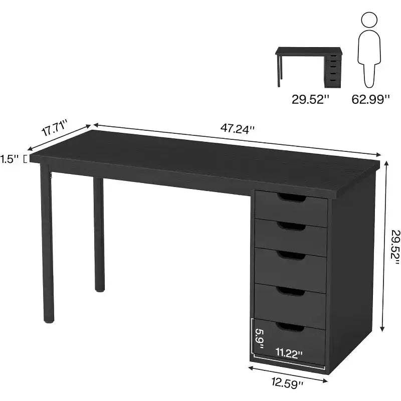 Bureau d'ordinateur Lantine avec 5 tiroirs, bureau moderne et simple de 119 cm pour la maison, le bureau et l'étude, idéal pour les petits espaces