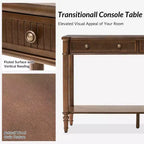 Console 47,2" en noyer avec 2 tiroirs cannelés et étagère inférieure