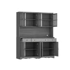 Famapy 61.2W Armoire de rangement grise Buffet Vaisselier de cuisine avec garniture de base ornée : Alliance d'élégance et d'utilité