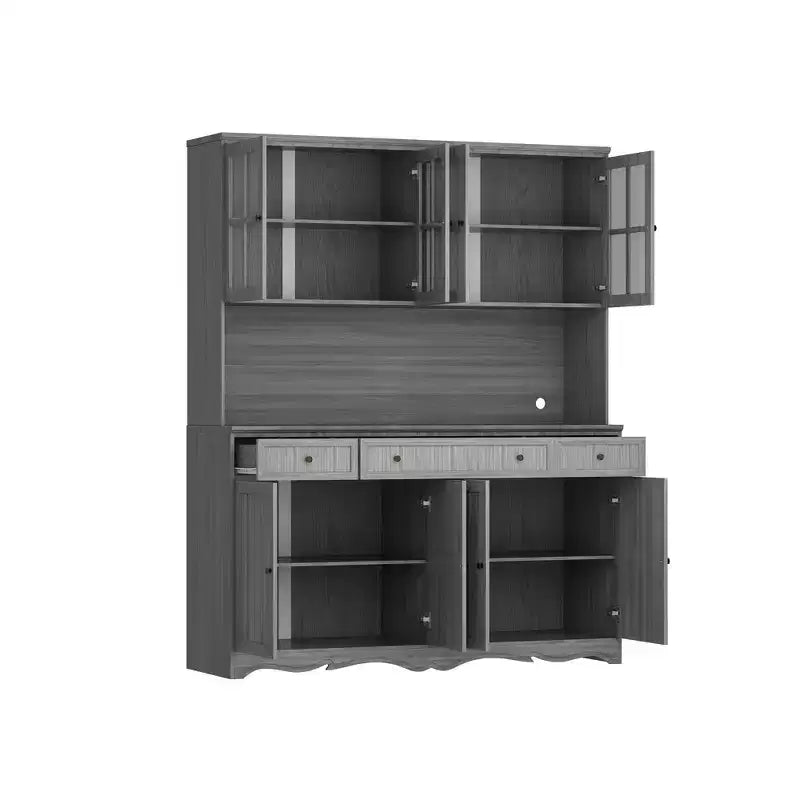 Famapy 61.2W Armoire de rangement grise Buffet Vaisselier de cuisine avec garniture de base ornée : Alliance d'élégance et d'utilité